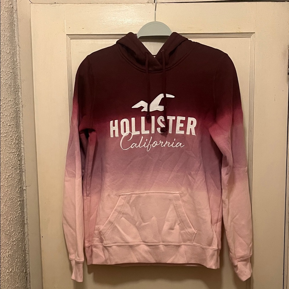Hollister Burgundy to Light Pink Gradient Hoodie Size M